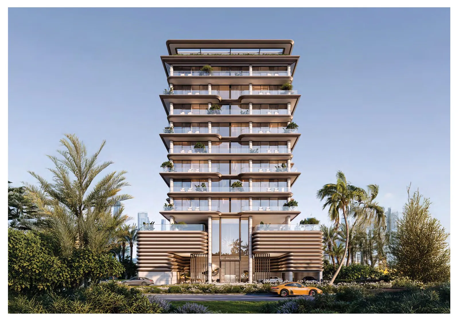 Front elevation render of the 241 Waterside tower